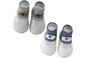 HOVELL Toddler 2 Pairs Anti-Skid Socks Shoes Baby Boys Girls Rubber Sole Indoor First Walking Slippers