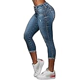 Flamingals Capri Jeans for Women Butt Lifting Stretch Mid Rise Skinny Capris Denim Jeans