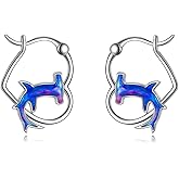 YAFEINI Animal Hoop Earrings 925 Sterling Silver Shark/Otter Blue Opal Ocean Earrings Cute Shark Jewelry for Women Birthday Gifts
