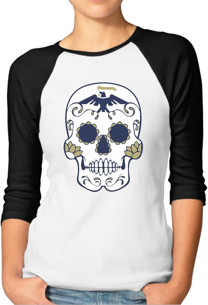 Shiningstar US Navy Sugar Skull Women 3/4 Sleeve T-Shirt Red