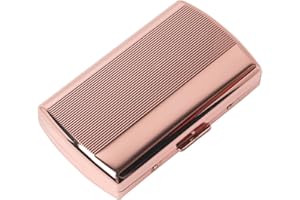 EYIDADAE Mini Metal Cigarette Case - Ladies and Men, Portable Double Sided Spring Clip Holds 12 Regular 85mm Short Cigarettes (Striped Rose Gold)