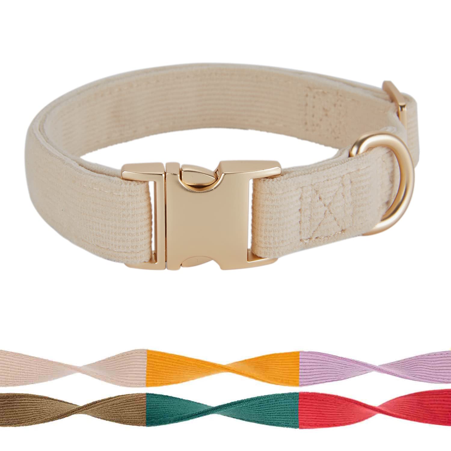 Petiry Soft Dog Collar with Safety Metal Buckle Adjustable Durable Comfort Velvet Corduroy Dog Collars for Large Dogs Neck 40-66cm Beige