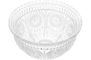 Luxshiny Vintage Embossed Glass Salad Serving Bowl Clear Decorative Dessert Food Bowl for Parties and Home, 12.70 X 12.70 X 6
