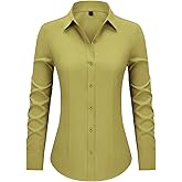 Mutitop Button Down Shirts for Women Long Sleeve Dress Shirts Wrinkle Free Collared Work Office Solid Blouses Corset Tops