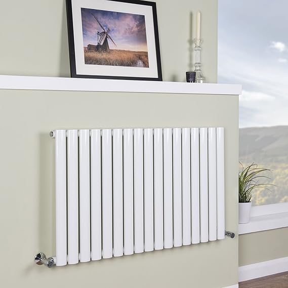 WarmeHaus Horizontal Column Designer Radiator White Single Oval Flat