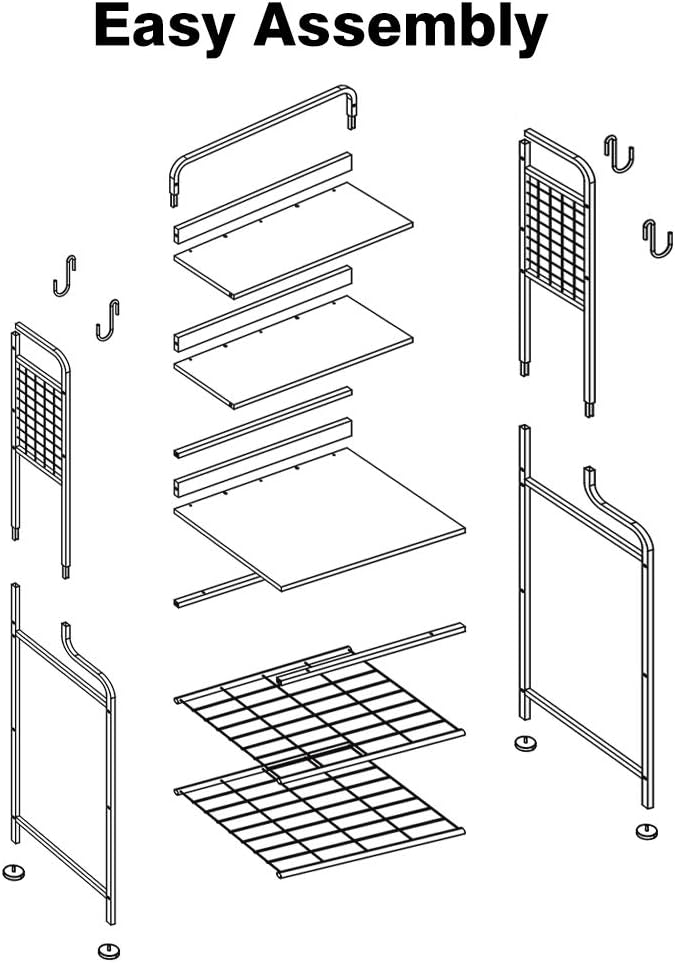 LANGRIA 5-Tier Baker’s Rack Industrial Microwave Oven Stand with Mesh Panels, 5 Shelves, 4 S-Hooks, for Spice Rack Organizer Workstation, Kitchen Utility Cart Storage Shelf Organizer, Rustic Brown - Standing Baker's Racks