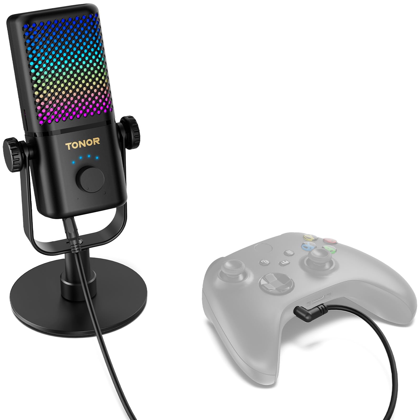 TONOR Gaming Microphone Compatible with Xbox, RGB Condenser Streaming Mic, Low Noise, Gain Control, One Tap Mute, Compatible with Capture Card, 200 cm/78inch Cable, Desktop Stand, Black TCX3