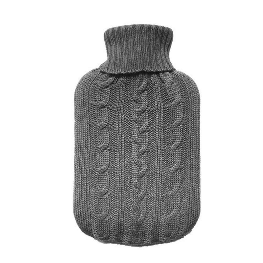 Hot Water Bottle Knitted Cover, Grey Knitted Insulator, Hot Water Bag for Pain Relief, Soothes Muscles, Cover only (Hot Water Bottle not Included) - by TRIXES