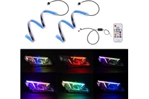 MICTUNING Car Headlight LED Strips, 2pcs 18.5 Inch Exterior Car Strip Lights with Remote, Multicolor Chasing Daytime Running Lights Waterproof Flexible Light Strip Turn Signal Lights DRL