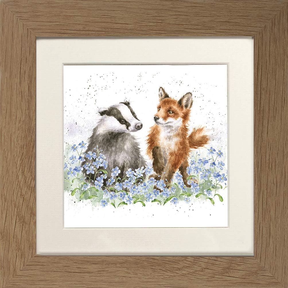 Wrendale Designs "Forget Me Not Fox and Badger Framed Picture (OAK)