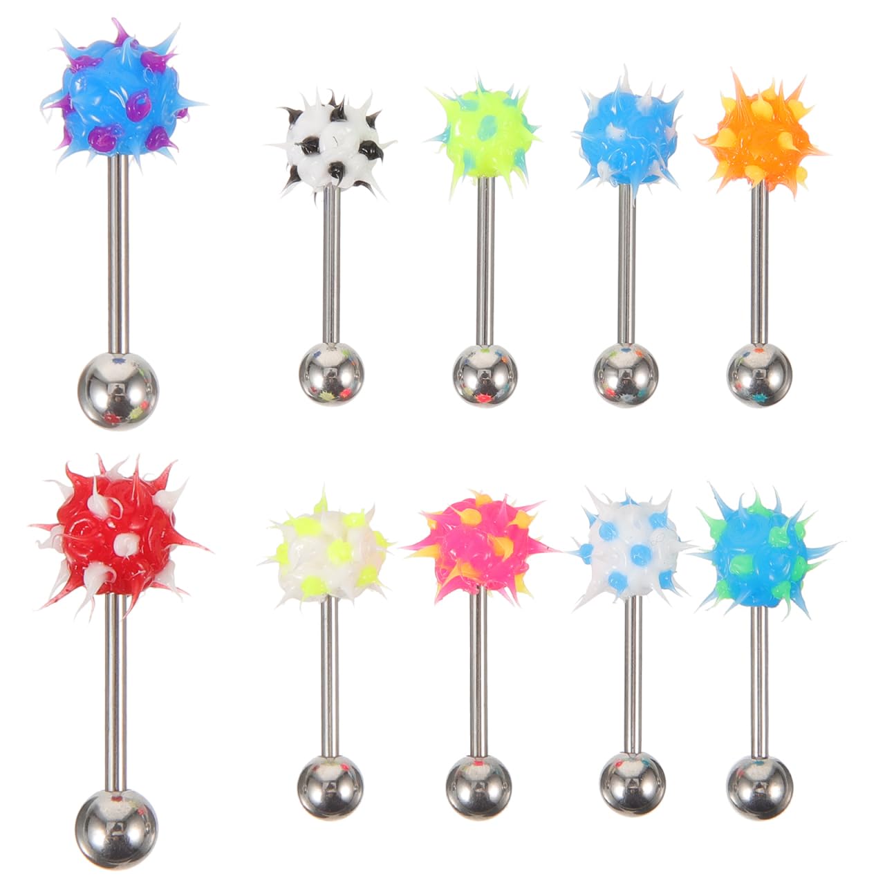 Holibanna Stainless Steel Piercings Tongue Studs Steel Tongue Rings Spiky Ear Rings Bar Barbell Piercing Home Salon 10pcs