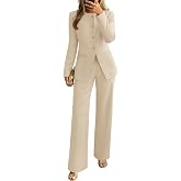 ZESICA Women's Two Piece Suits Sets Casual Business Pants Outfits Apricot | Long Sleeve Blazer Fitted Jacket Wide Leg Pant, Professional Work Office Pantsuits, Formal Set, Spring Fall Fashion Clothes