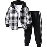 Nivne Tco Toddler Boy Clothes Plaid Hooded Shirt - 2 Piece Outfit: Button Front Toddler Hoodie & Sweatpants Set (3~7 years)