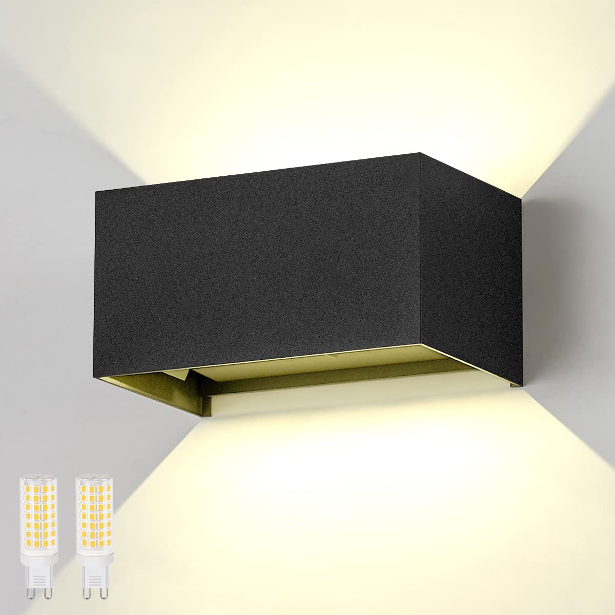 Dr.lazy 20W Outdoor/Indoor Wall Lights, IP65 Waterproof LED Wall Sconce, Outside Wall Lights with G9 Replaceable Bulb, Modern Aluminium Wall Lamp for Garden Hallway Bedroom (Black/Natural White)