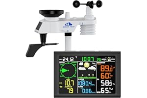 AIRAIN TECH 10-in-1 Wireless Weather Station with Outdoor Wireless Sensor,Radio Controlled Clock,Rain Gauge,Wind Speed/Direction,Moon Phase,Barometer,Thermometer/Hygrometer,Weather Forecast(NO WiFi)