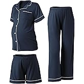 Rnxrbb 3 PCS Women Maternity Pajamas Set Nursing Postpartum Breastfeeding Pjs Sleepwear Lounger Clothes Button Down