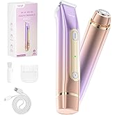 Bikini Trimmer for Women, Electric Razors with Dual Heads, Rechargeable Pubic Hair Trimmer with IPX7 Waterproof, Painless Pro Shaver for Underarm Leg Arm Body Face Private Area（RoyalRose）