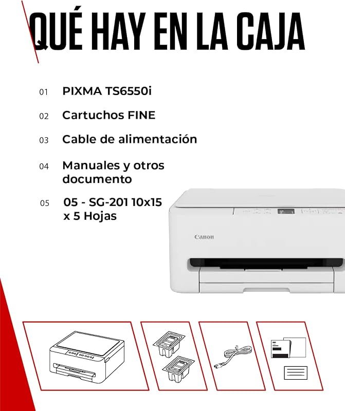 PIXMA TS6550I - Impressora tudo-em-um com conectividade Wi-Fi e ecrã OLED PIXMA Print Plan 1.42 - Inclui papel fotográfico A4 SG-201, 5 folhas