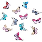 LiQunSweet 10 Pcs Alloy Enamel Butterfly Charms Metal Pendants Mixed Color Antique Silver Plated in Bulk for Jewelry Making DIY Accessories - 15x20mm