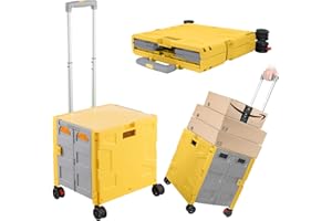 ZIYOU LANG Foldable Shopping Utility Cart Portable Rolling Crate Handcart with 360°Rotate Wheel,Hidden Lid,Telescoping Handle Collapsible for Travel Shopping Moving Storage Office Use(Yellow/Gray)