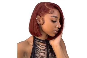 XZZ Reddish Brown Short Bob Wig Human Hair 13x4 Lace Front Wigs Human Hair Pre Plucked with Baby Hair Glueless Brazilian Virgin Human Hair Wigs 150 Density Auburn Brown 10 Inch