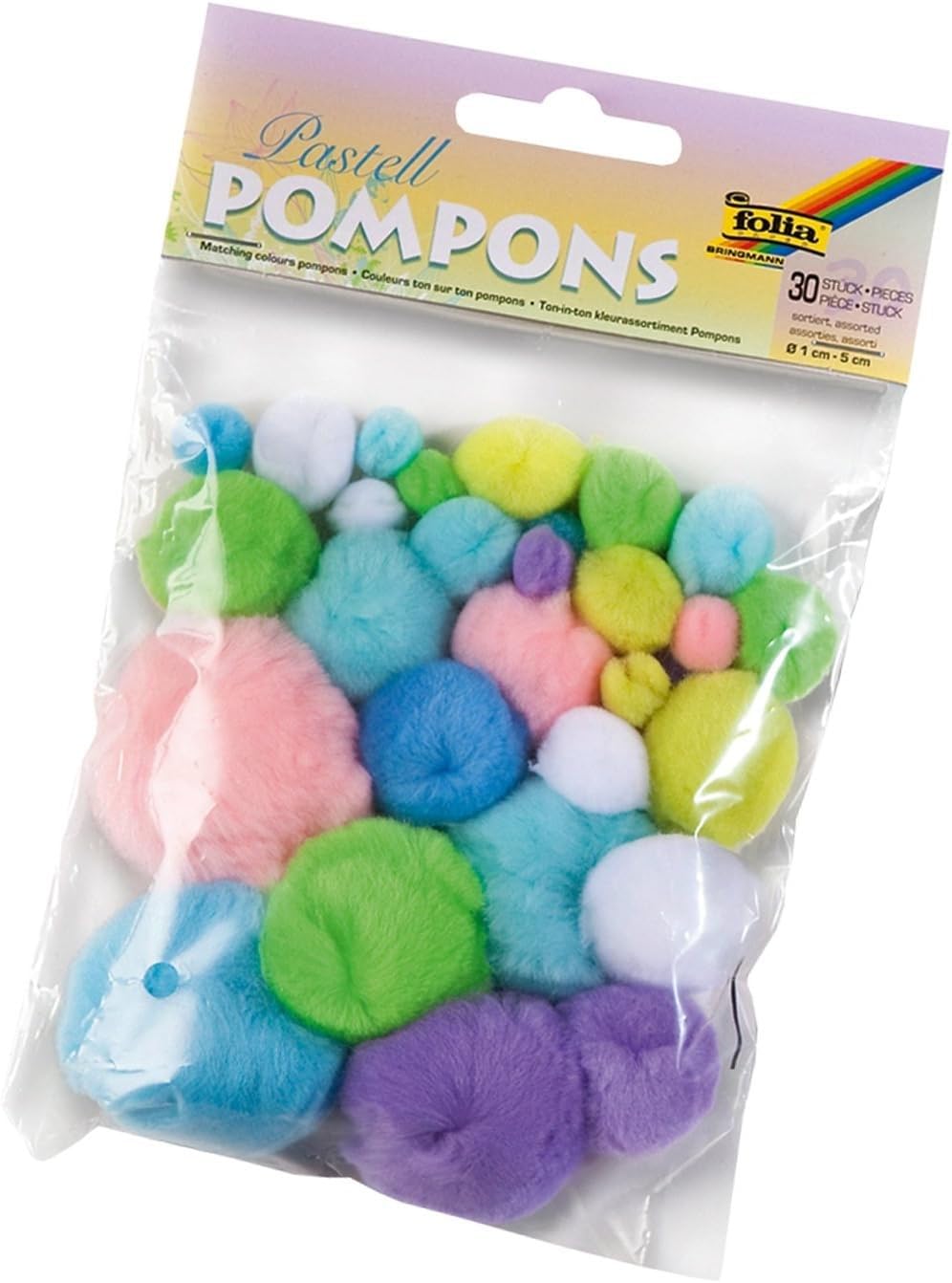 Folia 50397 Pompoms Pack of 30 Assorted Various Sizes Pastel