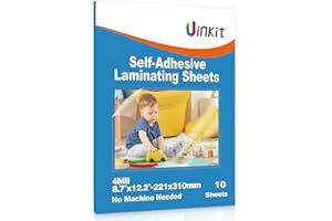Uinkit Self-Adhesive Laminating Sheets, 4Mil 10 PCS 8.7 x 12.2 Inches Clear Self Sealing Laminating Sheets, Suitable for 8.5x