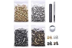 SEMINI 400 Sets Leather Rivets, Double Cap Rivet Tubular 4 Colors Brass Metal Studs with Fixing Tools for DIY Leather Craft/Clothes/Shoes/Bags/Belts Repair Decoration