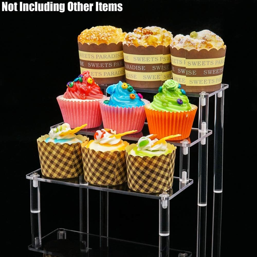 Tingacraft3-Tier Acrylic Riser Display Shelf for Cosmetics Cupcake Action Figure, Assembly Required