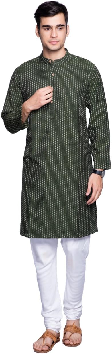 Fabindia Men's Cotton Dobby Full Sleeves Long Kurta