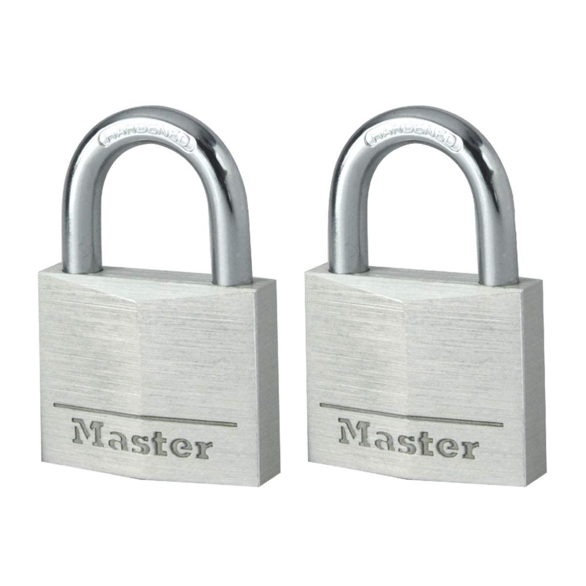 Master Lock 9140EURT Pack of 2 Key Padlocks in Aluminium, Grey, 4 x 5,9 x 1,3 cm
