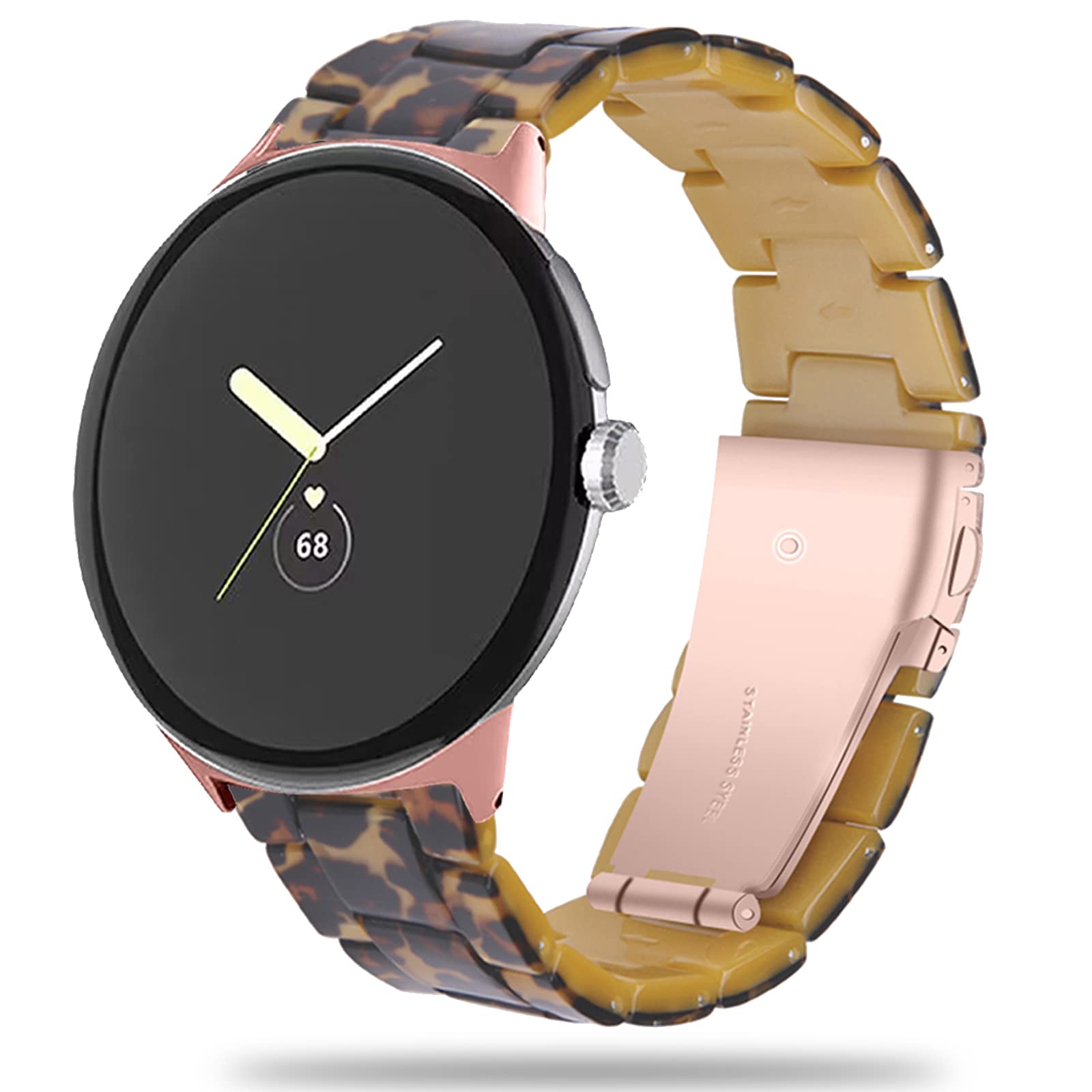 Miimall Resin Strap for Google Pixel Watch 4/3/2/1 41mm, Men Women Lightweight Thin Band with Metal Buckle Adjustable Replacement Wristband for Pixel Watch 4 41mm-Leopard