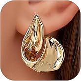 VOMIOK Gold Stud Earrings for Women, 18k Gold Plated Earring Statement, Trendy Double Wave Dangle Drop Chunky Gold Earrings, Fashion Chunky Earrings Jewelry Gifts for Womens