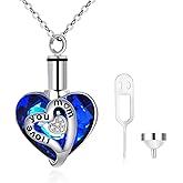 AOBOCO Heart URN Necklace S925 Sterling Silver Cremation Necklaces for Ashes Embellished with Crystals from Austria, Fine Keepsake Memorial Jewelry (Package including a Necklace/Pin/Funnel)