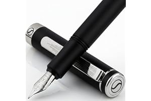 Scriveiner Luxury Fountain Pen - Medium Matt Black With Chrome Finish, Schmidt German Nib, Converter - Best Writing Gift Set for Men & Women - Fancy Office Designer EDC Pocket Pen