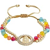 Opalencian Rainbow Gold Beaded Drawstring Bracelets for Women Dainty White Pendant Friendship Bracelet,Handmade Fashion Charm Jewelry Gifts