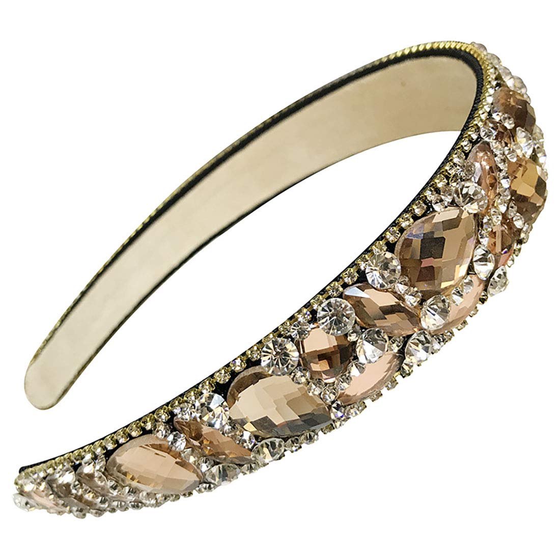 Fodattm Women Sparkle Rhinestone Crystal Wide-brimmed Headband Hairband High-grade Headwear Hair Hoop (Champagne)