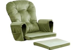 Osunnus 5PCS Glider Rocker Replacement Cushions Thick Soft Velvet Glider Cushions Replacement Set with Ottoman Cushion and Storage Pockets, Matcha Green