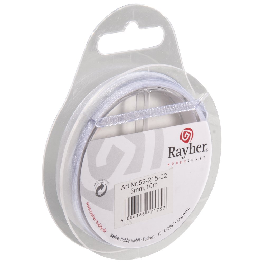 RAYHER 5521502 Organza Ribbon 3 mm Roll 10 m, Weiãÿ