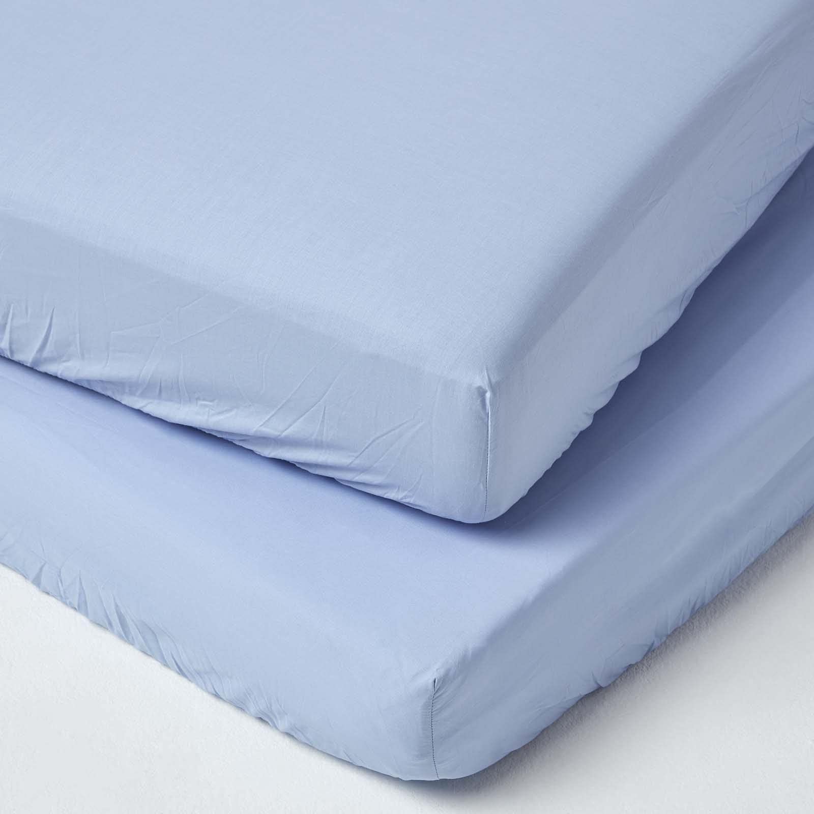 HOMESCAPES Blue Cot Fitted Sheets 60 x 120 cm 2 Pack 100% Egyptian Cotton Percale Soft Hypoallergenic Cot Sheet with Fully Elasticated Skirt Breathable Easy Care 200 TC 400 Thread Count Equivalent