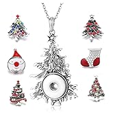 Lovglisten Snap Jewelry Necklace Charms with 6pcs Christmas Tree Shape Snap Button Pendant for Women 18mm Button Jewelry