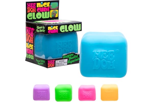 Schylling NeeDoh Nice Cube Glow - Sensory Toy with a Super Solid Squish - Glows in The Dark and Always Returns to its Square 
