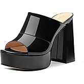 CDXJHYMY Womens Platform Chunky Heels Sandals Square Open Toe High Heeled Sandals Slip On Slides Dress Party Wedding Shoes