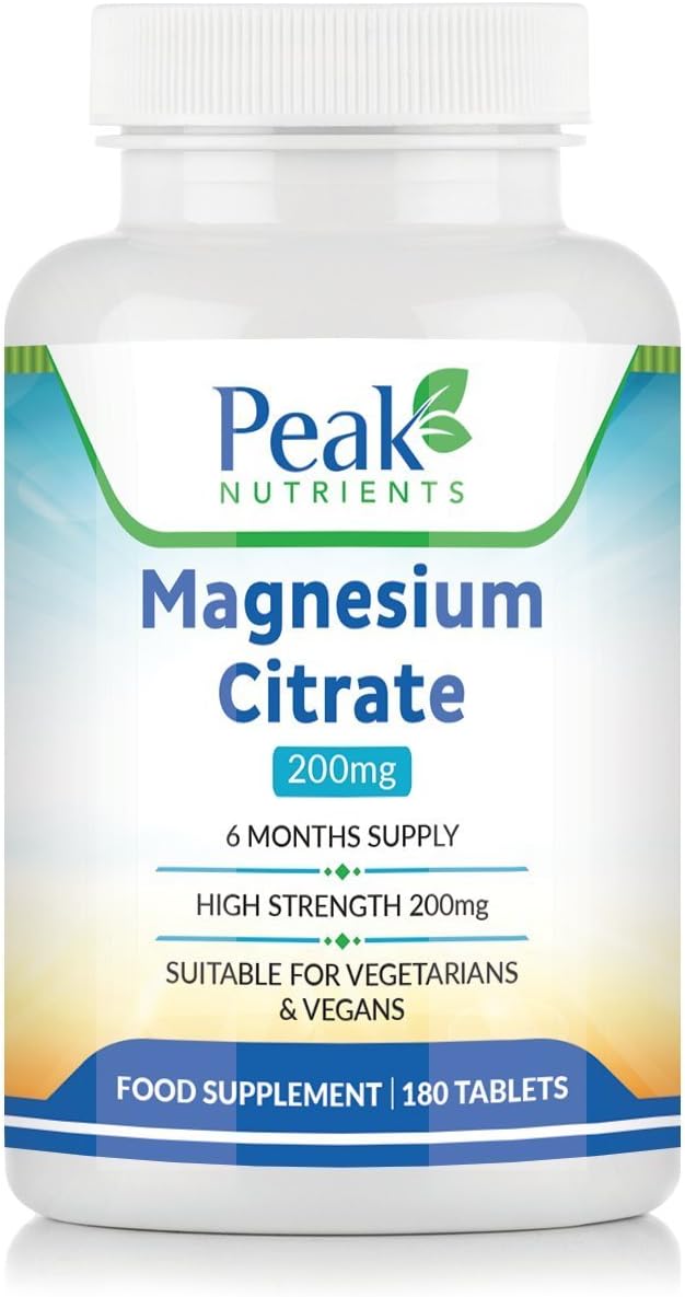 Magnesium Citrate 200mg, 180 Tablets (6 Months Supply), Suitable for Vegetarians & Vegans, Strictly U.K Manufactured, 100% Money Back Guarantee If Not Satisfied