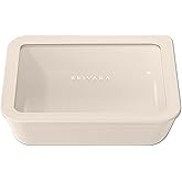 BRIVARA HOME Ceramic Coated Glass Food Storage Container | No PTFE, PFOA, PFAS, and BPA | Reusable Non Toxic Meal Prep Container with Glass Lid | Easy To Store | 6 Cup Rectangle [Crema]