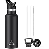 Arslo Stainless Steel Double Wall Water Bottles, Vacuum Insulated Bottle With Straw Lid, Insulated Water Bottle Keeps Water Cold for 24 Hours, Hot for 12 Hours, Hiking, Sports