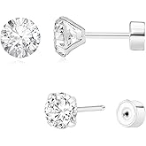 Threadless Flat Back Earrings, Hypoallergenic 14K Real Gold Plated CZ Stud Earrings | Cartilage Earring | Tragus Helix Piercing Jewelry | Push in Flatback Earrings for Women Men