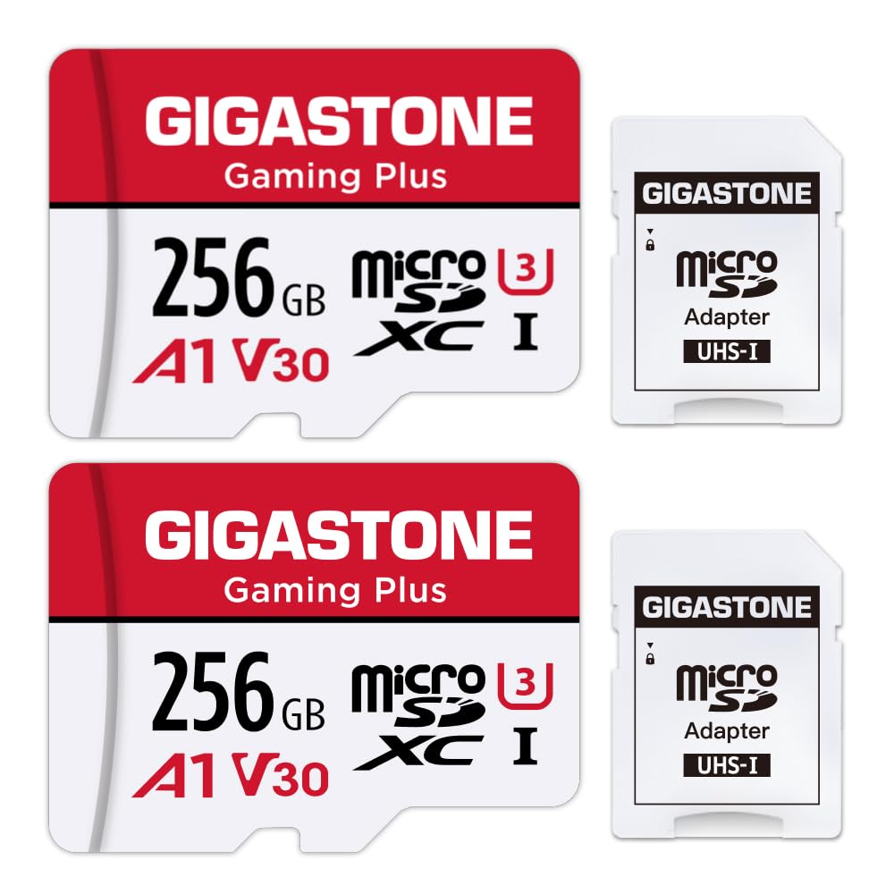 【For Switch 1 Only】GIGASTONE 256GB 2-Pack Micro SD Card, Gaming Plus, Nintendo-Switch 1 Compatible, R/W 100/60MB/s, 4K Video Recording, Micro SDXC UHS-I A1 U3 Class 10, with Adapter