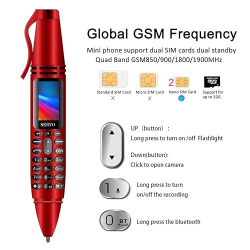 Mini Cell Phone Pen Style Bluetooth Dialer Tiny Screen
