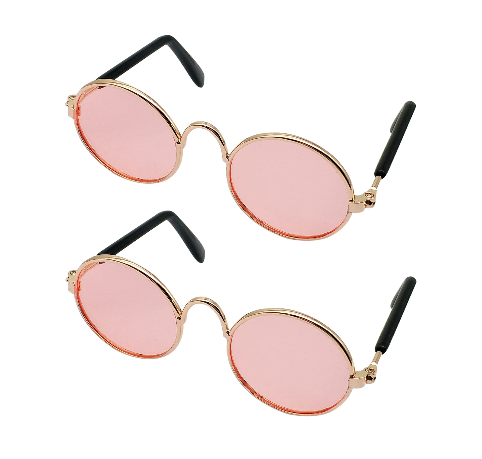 YAODHAOD Pet Dog Cat Sunglasses, Classic Retro Round Metal Prince Princess Sunglasses Puppy Katie Photo Props Toys（2 Pack (8cm, Pink)